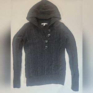 Old Navy Hooded Sweater Womens XS Black Chunky Knit 1/4 Button Y2K Retro Goth